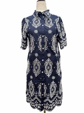 Sezane Elvina Dress Navy White Mini Dress Size 38 Medium US 6